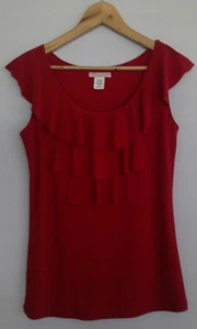 Claudia Richard Women's Red Ruffle Sleeveless Top Blouse Size Small - Picture 1 of 8