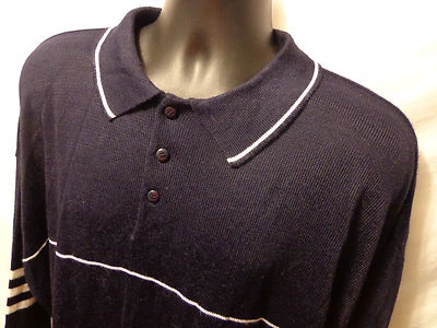 Penguin Men's XL Blue Stripe 100% Acrylic Long Sleeve Polo Rugby Sweater - Image 1 of 3
