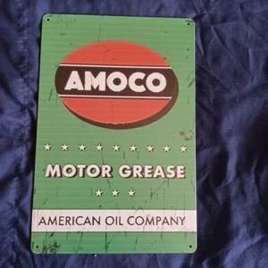 8"X12" Metal Sign Man Cave Wall Art Oil Garage Bar Gas Station Amoco Grease - Picture 1 of 1