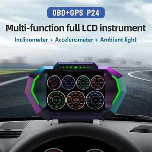 Digital Gauge Speedometer P24HUD Car Head Up Display OBD+GPS System Inclinometer - Picture 1 of 23