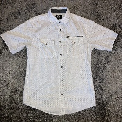 Rock & Republic White Geometric Button-Up Shirt Size Small Zip Pockets Casual - Image 1 of 4