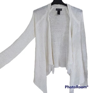 Shyanne Open Front Open Knit Fringe Cream Ivory Long Sleeve Cardigan Sweater - Picture 1 of 7