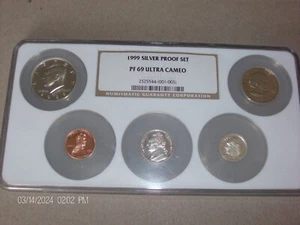 1999 S SILVER NGC PF69 ULTRA CAMEO (1 CENT-SBA COINS) SILVER PROOF 5 COIN SET - Picture 1 of 2