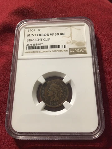1907 1C -MINT ERROR INDIAN CENT-STRAIGHT CLIP VF30 BN Cover