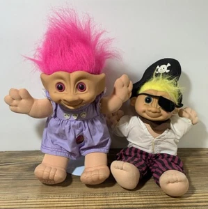 Vtg. 1998 Galoob Toys Treasure Trolls Doll Pink Hair & Russ Pirate Troll - Picture 1 of 13