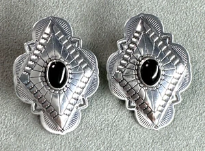 Vintage Carolyn Pollock CJ Earrings Black Jet Sterling Stamp Work Reposse Onyx - Picture 1 of 9