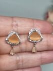 Indian Pakistani silver plated  Earrings With Peach doublet & Micro AD Stones 