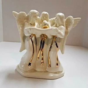 Mikasa Fine Porcelain Holiday Elegance Angel Trio Candle Holder w/ Gold Trim - Picture 1 of 8