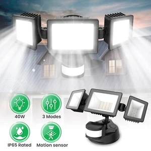 LED Outdoor Flood Light 4000lm Dusk to Dawn Security PIR Sensor Wall Black Lamp - Picture 1 of 12