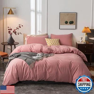 Copripiumino Janlive Cotone Lavato King Ultra Morbido 100% Cotone Tinta Unita Ros - Foto 1 di 5