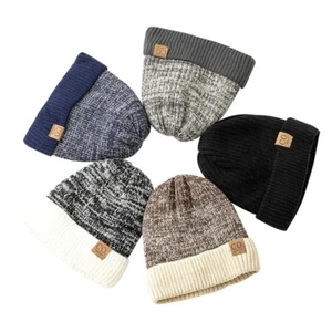 New Unisex Two-Tone Winter Hats Add Fur Lined Men And Women Fashion Warm Beanie - Picture 1 of 11
