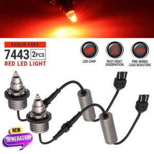 SYNETICUSA 7443 Red Brake Light Tail Stop Parking Bulbs LED CANBUS Error Free - Foto 1 di 9