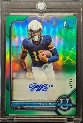 JEFF SIMS Rookie Auto 2022 Topps Bowman University Green Refractor SP /99 RC - Image 1 of 4