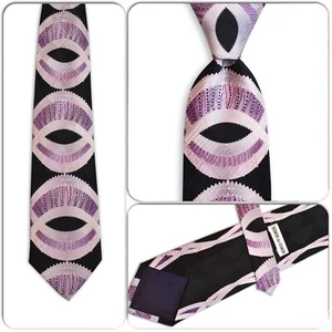 SIGNORI dei SIGNORI Herrenkrawatte 100 % Seide ITALIEN lila/schwarz mit Einstecktuch gebraucht, in einwandfreiem Zustand - Bild 1 von 5