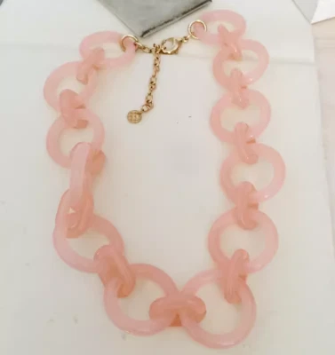 NUEVO TALBOTS 17" Rosa Lucita Resina Acetato Redondo Cadena Eslabón Gargantilla Collar Foto 1 de 4