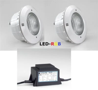 Pool Scheinwerfer bunt 2 LED Unterwasserscheinwerfer RGB + Trafo Poolbeleuchtung - Bild 1 von 4