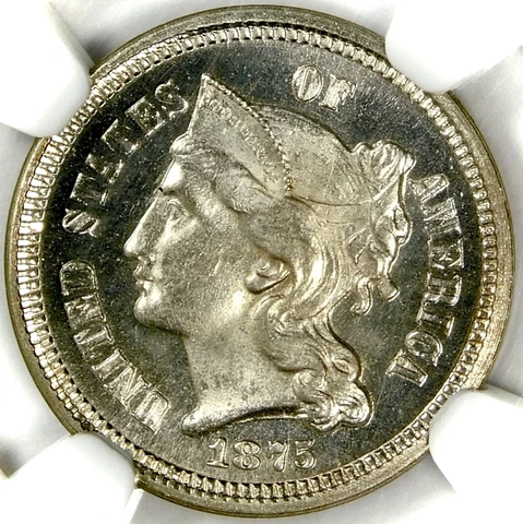 ππ₯ΆπππNGC PF65 1875 THREE CENT NICKEL Cover