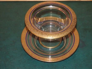 MOSER COMPOTE & PLATE SET GOLD GILT COBALT BLUE - Picture 1 of 4
