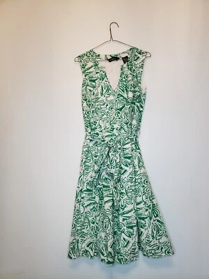 George Women's Sz 8 Green White Dress Sleeveless Tie Floral Deep V Neck  - Image 1 of 4