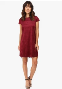 Kensie Women Drapey Faux Suede Fringe Dress Wine Size XS - Picture 1 of 4