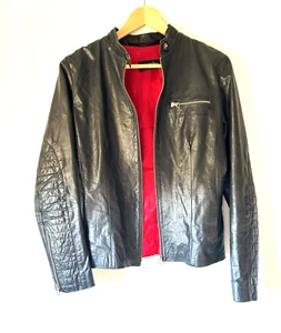 MARU GUERBERG Black Genuine Leather Moto Biker Jacket XS - Picture 1 of 10