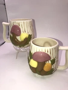 Arnels Tate Mushroom Coffee Mugs Vintage 1970s Rare Color Set Of Two - Picture 1 of 8
