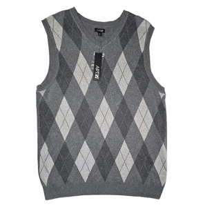 NEW With Tags Apt. 9 Men's Medium Sweater Vest Gray Argyle V-Neck 100% Cotton - Picture 1 of 11