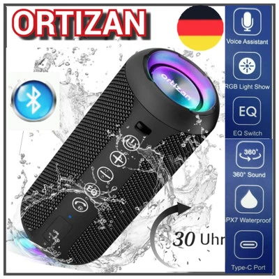 Ortizan Bluetooth Lautsprecher Licht Tragbar IPX7 Bass 30h Akku 2600mAh.