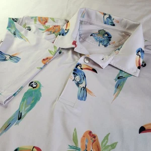 Chubbies Performance Polo Shirt Mens Small White Golf Parrot Birds Of Polodise - Picture 1 of 7