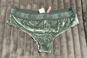 VICTORIA’S SECRET PINK EXTRA LOW RISE CHEEKSTER CRUSHED VELVET GREEN LARGE NEW - Picture 1 of 2