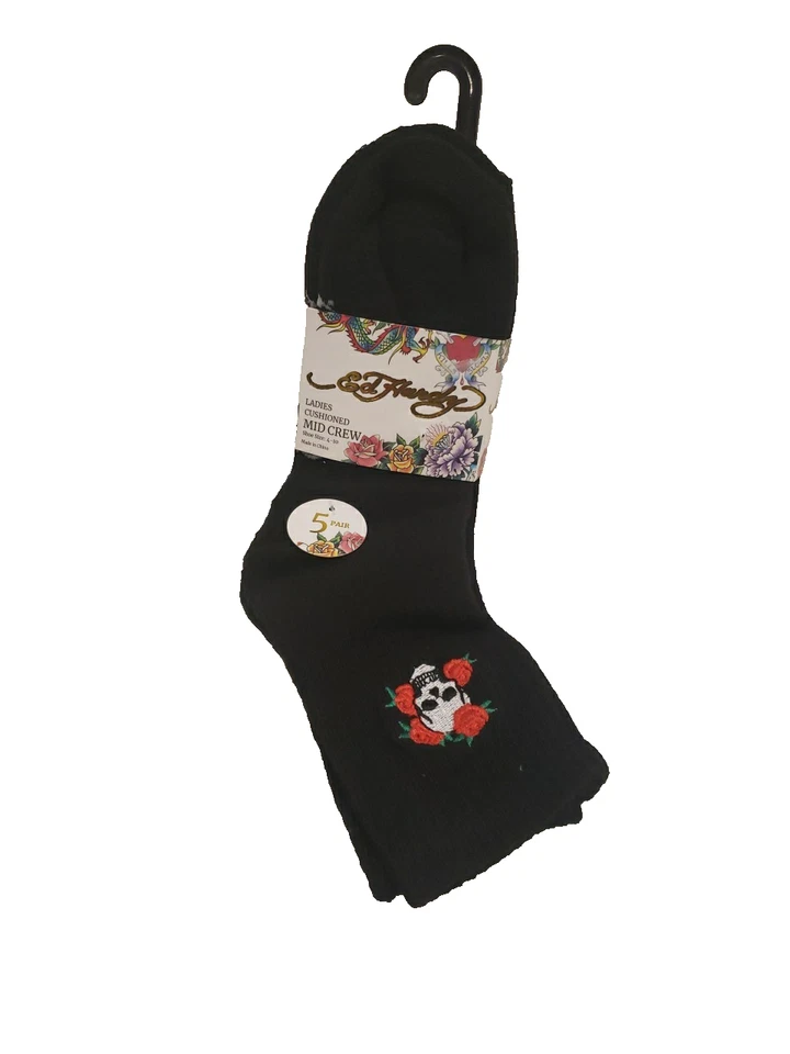 Ed Hardy Para Mujer 5 Pares Acolchados Medio Crew Calcetines Flor Calavera Talla 4-10 NUEVO Foto 1 de 4