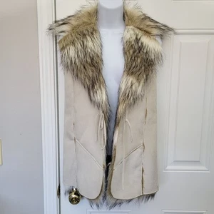 Bagatelle Faux Wildleder Kunstfell Damen Tie Close Weste Elfenbein Braun Größe Medium - Bild 1 von 9