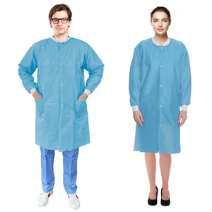 Disposable Lab Coat 46 in Long, 2XL, 50 Pack Medical Blue SMS Coats, 3 Pockets - Picture 1 of 9