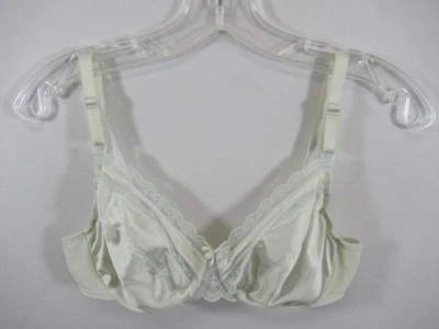 Vtg 70s Vanity Fair Shiny Satin & Lace Unlined Bra 34C Pale Green UW 75-110 - Image 1 of 4
