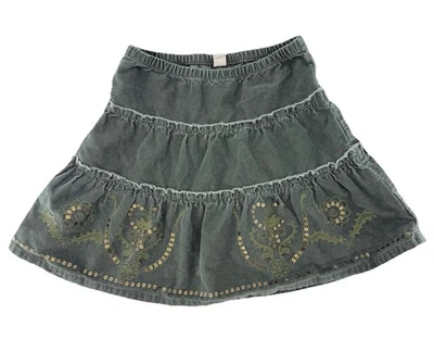 Old Navy Girl's Green Soft Corduroy 3-Tiered Skirt XS Embroidered Dazzled Y2K - Image 1 of 4