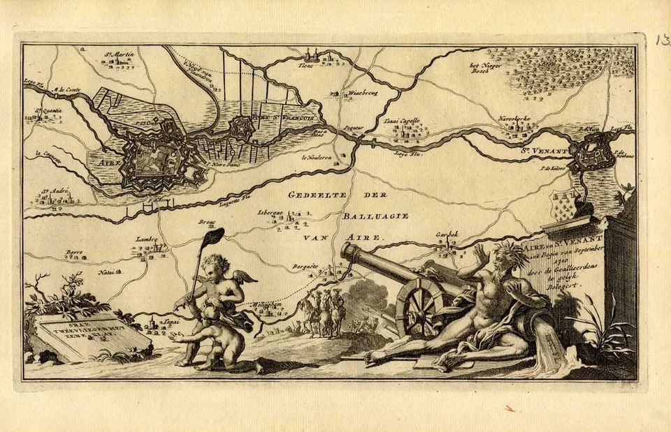 Antique Map-AIRE SUR LA LYS-ST VENANT-FRANCE-Weege-1753 - Image 1 of 1