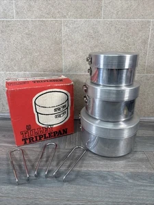 X3 New Tilley Triple Pan Aluminium Camping Set Of Deep Pans With Lids & Handles - Picture 1 of 21