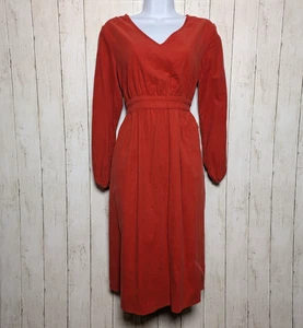 Rostrotes Cord Cottagecore Langarm Midikleid Größe Small Prärie Herbst - Bild 1 von 11