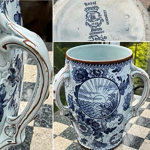 RARO ANTIGUO ROYAL BONN TOKIO ALEMÁN DELFT Azul 3 MANIJAS TYG 7,25” FIRMADO C1890 - Imagen 1 de 17