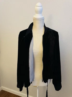 Chaqueta Bomber J Crew Para Mujer Lg Negra Cremallera Terciopelo Cincha Informal Elegante Foto 1 de 4