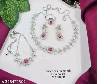 Bollywood Diseñador Indio Plateado AD CZ Collar Jhumka Pendiente Conjunto... - Imagen 1 de 4