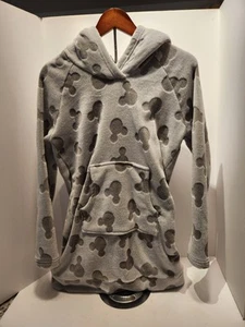 Disney Mickey Mouse Grey Sherpa Lined Fleece Pullover Hoodie Sz Med - Picture 1 of 3