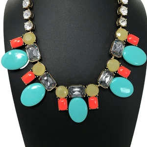 Collar J Crew Distintivo Turquesa Coral Cristal Babero Grueso Tono Dorado 17-21" - Imagen 1 de 9
