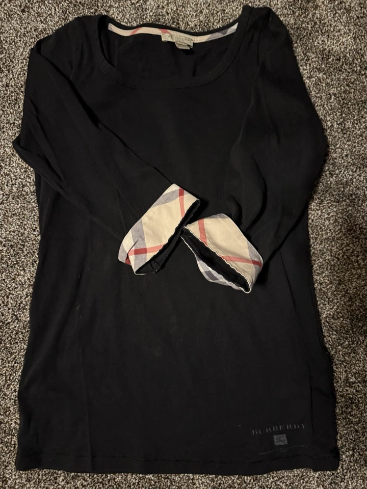Camisa top negra manga 3/4 Burberry Brit LG para mujer Foto 1 de 1