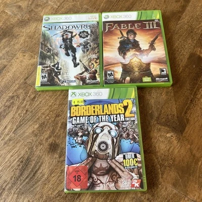 Microsoft Xbox 360 - 3 GAME LOT - BORDERLANDS 2 FABLE 3 SHADOWRUN - COMPLETE - Image 1 of 3