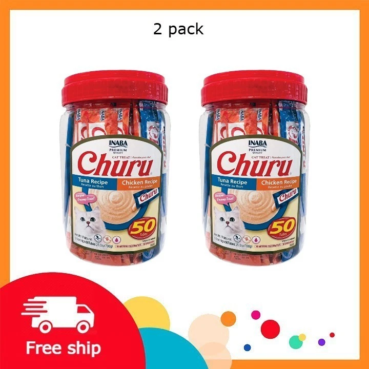 50 Tubes Inaba Churu Lickable Creamy Purée Cat Treats Tuna Recipe and Chicken