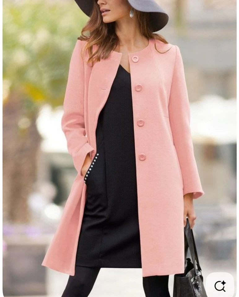 Abrigo Together Rosa Claro Sin Cuello Botón Bolsillos Delanteros Talla 14 Usado Foto 1 de 4