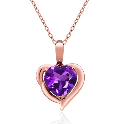 18K Rose Gold Plated Silver Amethyst and Rhodolite Garnet Heart Shape Pendant - Image 1 of 4