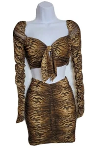 New women's Leopard Print Two Piece Skirt, Matching Set Crop Top / size small - Picture 1 of 11