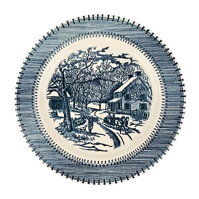 Prato de jantar Edwin Knowles CURRIER & IVES COUNTRY LIFE AZUL 10 1/4" casa de inverno - Imagem 1 de 4